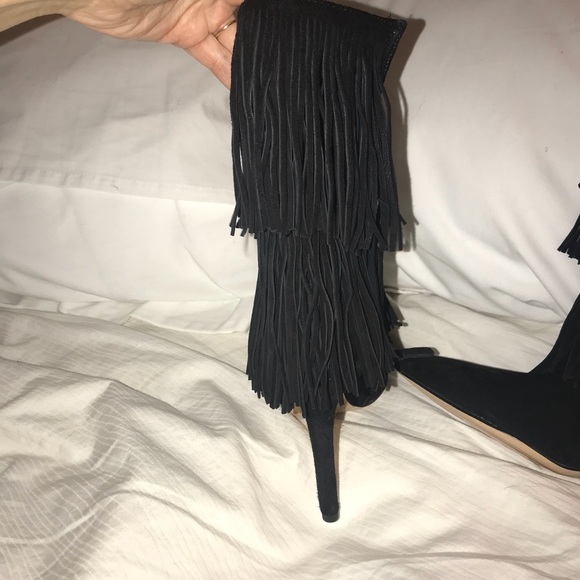 Black Suede Fringe Sam Edelman Booties - Picture 2 of 3